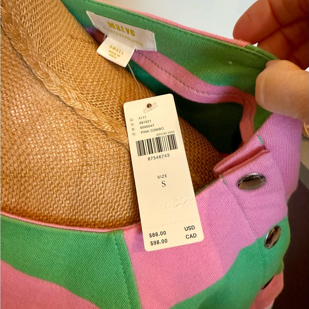 NWT Anthropologie Maeve Vibrant Pink & Green Striped Top Sz SMALL